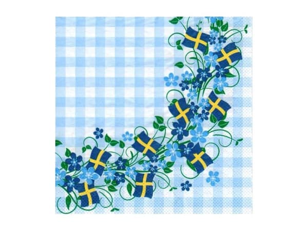Servietter med blomsterranke og svenske flag