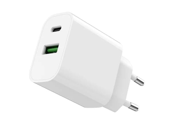 PowerDelivery USB-A USB-C 20W laddare Vit