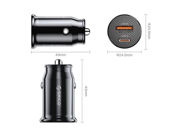 Orico PowerMini 30W bil-lader USB-C + USB-A, svart