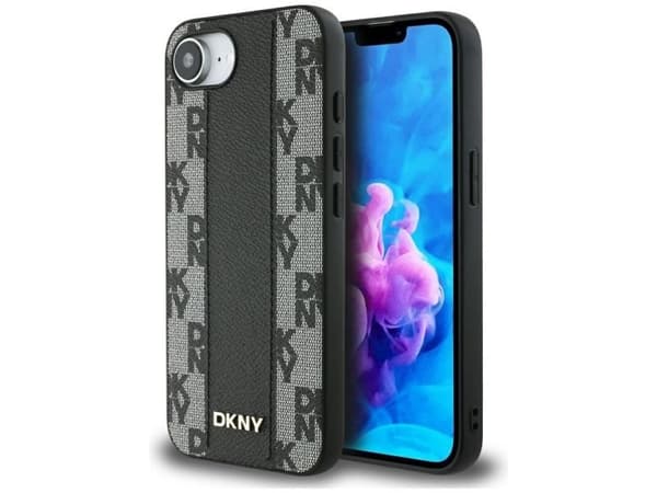 DKNY etui DKNY Leather Checkered mono MagSafe til iPhone 16e svart