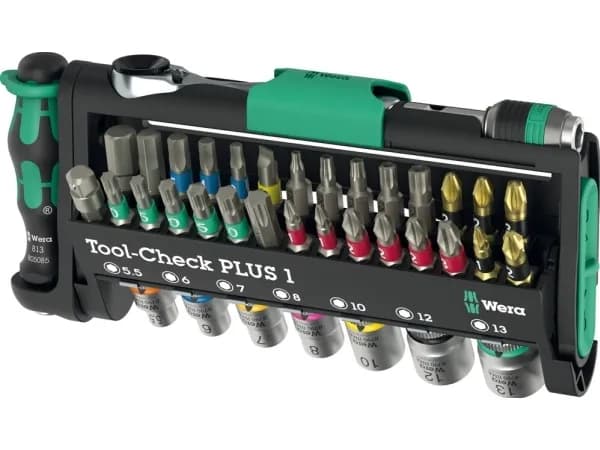 Wera Tool-Check PLUS - Ratcheting screwdriver with bit and socket set - i hållare