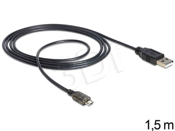 DeLOCK USB 2.0-A - USB micro-B, 1.5m, 1,5 m, USB A, Micro-USB B, USB 2.0, Uros/uros, musta