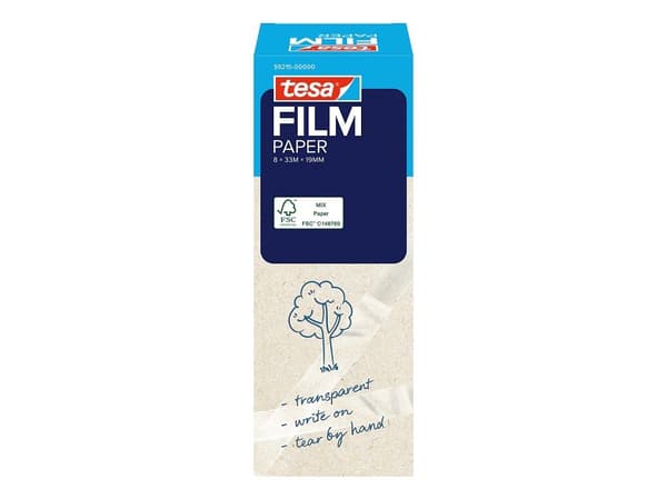 TESA tesafilm PAPER, 33 m, Transparent, papper, 19 mm, 8 styck