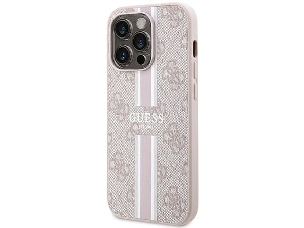 Guess 4G trykte striper MagSafe-deksel til iPhone 15 Pro - pink