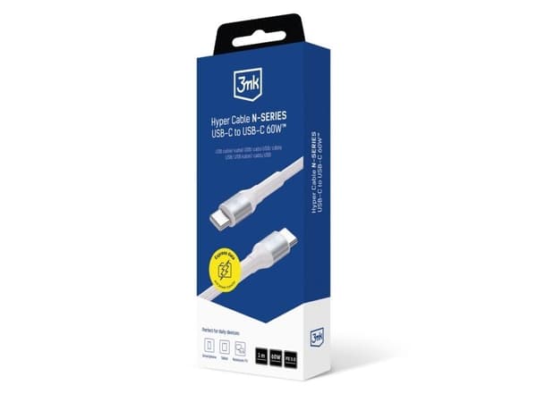 3MK USB-C - USB-C 1m USB-kaapeli Valkoinen