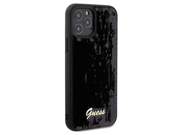 Guess Sequin Script metalldeksel til iPhone 12/12 Pro - svart