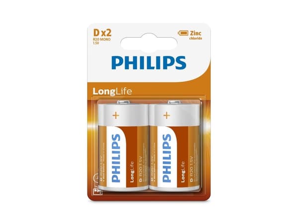 Philips Longlife D-batteri 2 st
