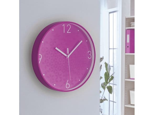 Leitz WOW - Klocka - kvarts - väggmonterbar - 29 cm - purple with geometric pattern