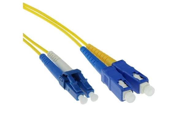 1 meter LSZH singlemode OS2 fiberpatchkabel duplex med LC- och SC-kontakter