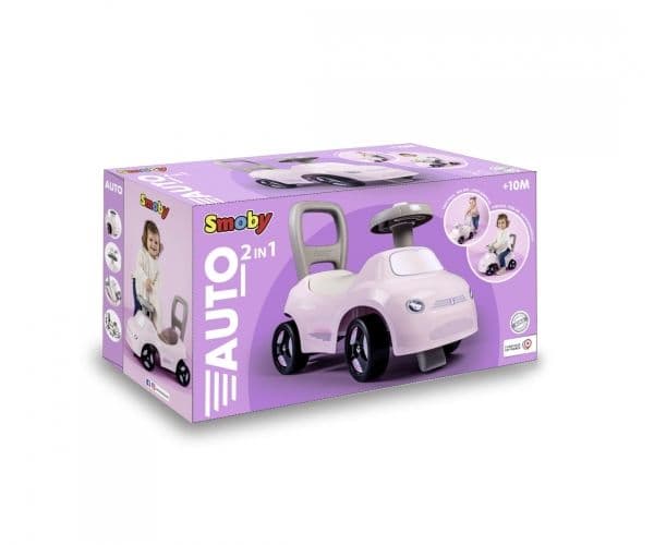 Smoby Auto 2-i-1 skyv-og-gå-bil, rosa