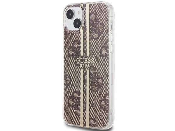 Guess IML 4G Gold Stripe case for iPhone 15 Plus / 14 Plus - brown