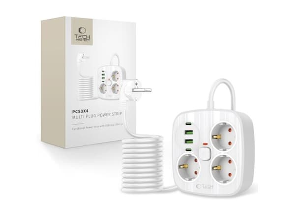 TECH-PROTECT PCS3X4 POWER STRIP 2 USB & 2 TYPE-C & 3 SOCKET 200CM WHITE