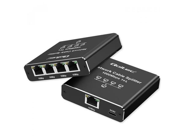 Qoltec - Switch - mini, USB-C, aluminium - 4 x Gigabit Ethernet - skrivbordsmodell