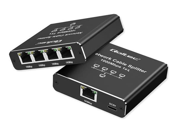 Qoltec - Switch - mini, USB-C, aluminium - 4 x Gigabit Ethernet - skrivbordsmodell