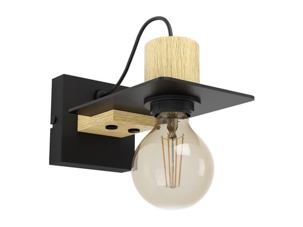 EGLO BRAMERTON vegglampe E27 sort/tre FSC