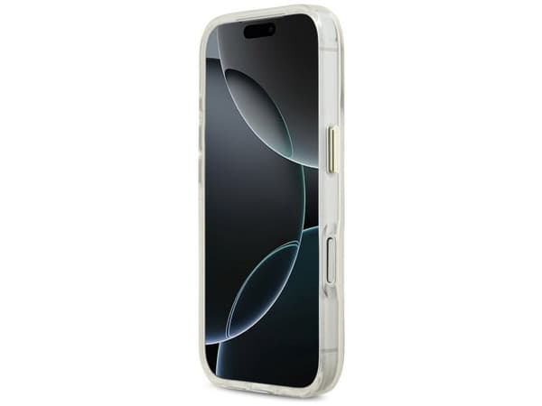 Guess IML Shell Script Metal MagSafe suojakotelo iPhone 17 Pro Maxille - valkoinen