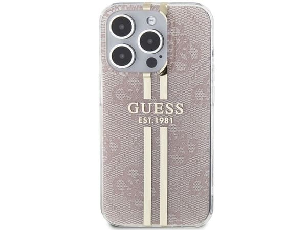 Guess IML 4G Gold Stripe-skal för iPhone 14 Pro Max - rosa