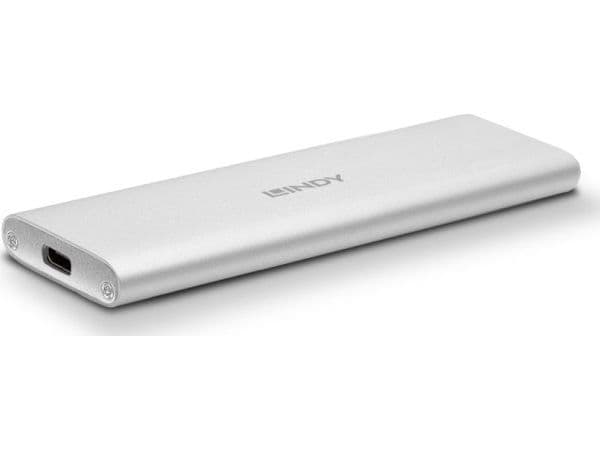 Lindy 43332, SSD-inkapsling, M.2, SATA, USB-anslutning, Silver