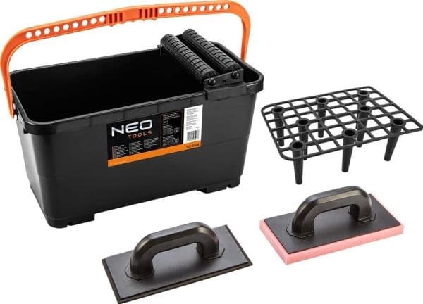 NEO Tiling set: container with grate and 24l rollers, rubber float, soft sponge