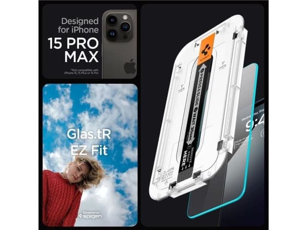 Spigen Glas.tR EZ Fit härdat glas för iPhone 15 Pro Max - 2 st.