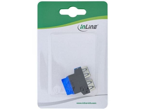 InLine 33444I, 2x USB A, USB 3.0 (19pin), 0,05 m, Musta, Sininen