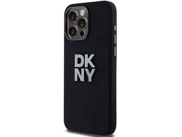 DKNY Liquid Silicone metal logo-deksel for iPhone 15 Pro Max sort