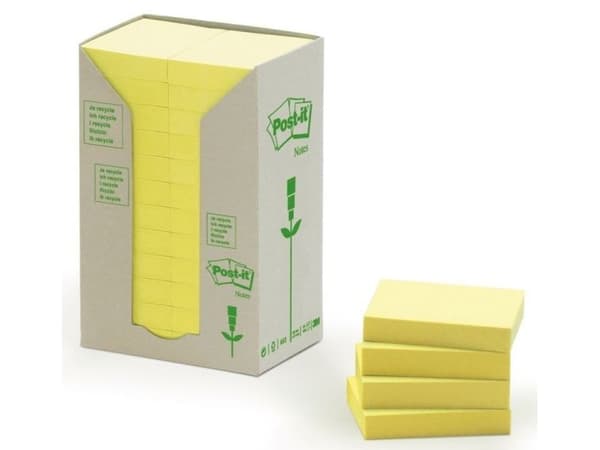 Anteckningsblock Post-it Recycled Notes återvunnet gul 24-pack
