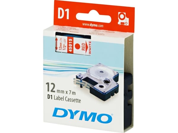 Teksttape Dymo D1, 12 mm, röd/hvid