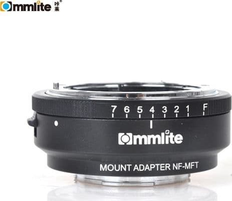 Commlite adapter Olympus/Panasonic Micro 4/3 till NIKON/NIKKOR + bländare
