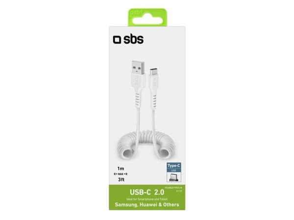 SBS TECABLETYPCS1W, 1 m, USB A, USB C, USB 2.0, Valkoinen