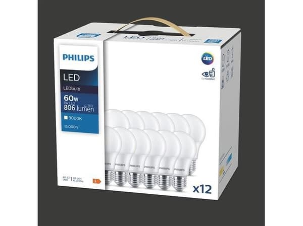 Philips LED Standard - 8W (60W) A60 E27 830 Mat 12-pakning
