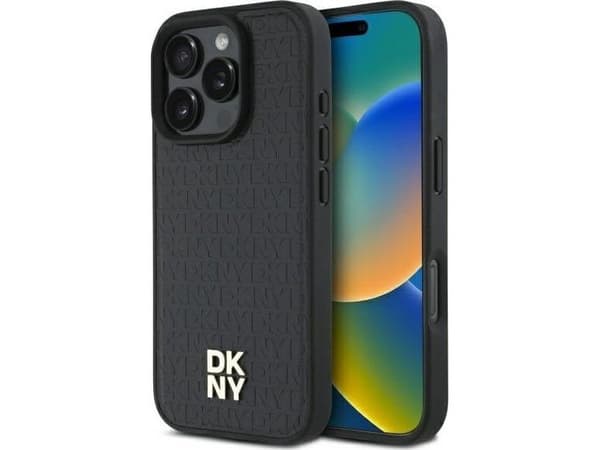 DKNY DKNY DKHMP16LPSHRPSK iPhone 16 Pro 6.3" hardcase svart/black Repeat Pattern Stack Logo MagSafe