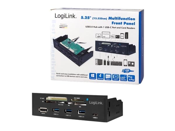 LogiLink UA0341, CF, MS Micro (M2), Memory Stick (MS), MicroSD (TransFlash), SD, xD, Sort, 5.25", 5000 Mbit/s, RoHS, CE, SATA