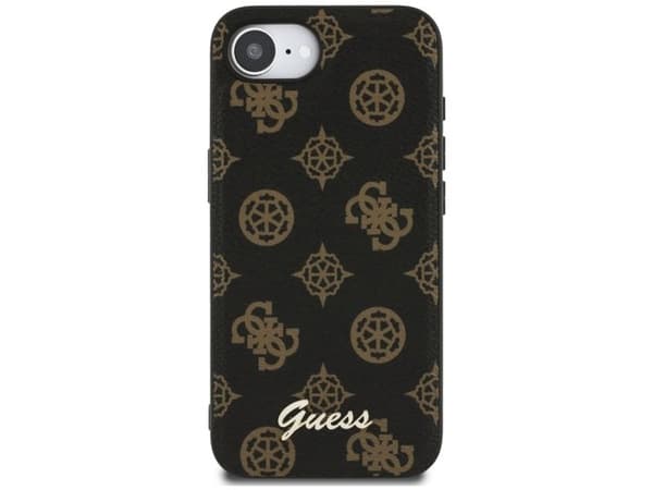 Guess Peony Script Logo MagSafe iPhone 16e Dėklas Juodas