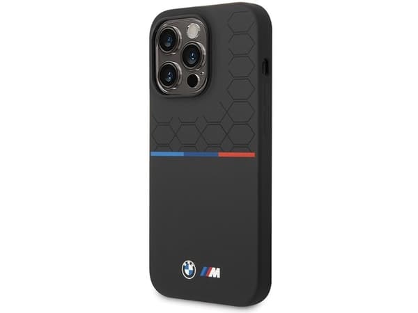 BMW BMHCP15X22SMPK svart hardt deksel med Silicone Pattern til Apple iPhone 15 Pro Max 6.7"