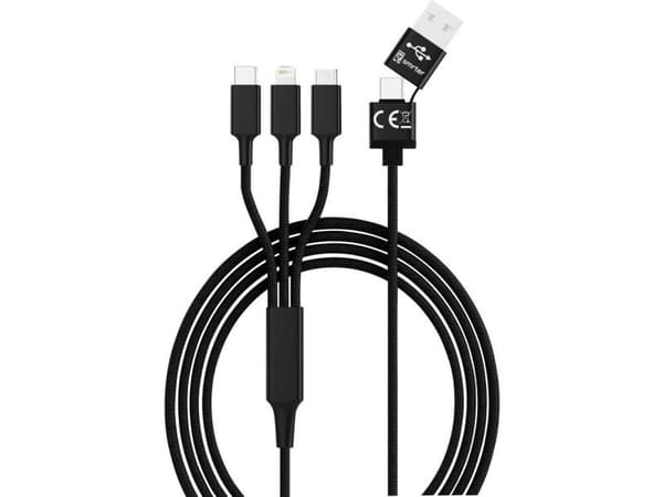 smrter HYDRA ULT BK - ladekabel USB-A til micro USB / Lightning og USB-C