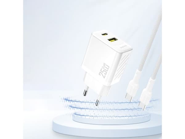 Dudao A26T GaN 25W USB-A, USB-C-laddare - vit