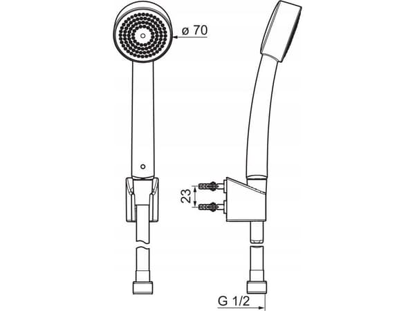 Apollo sæt, Ø 70 mm bruser, holder og 1500 mm slange. Forkromet.