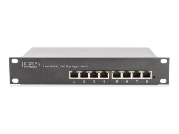DIGITUS - Switch - ohanterad - 8 x 10/100/1000Base-T - rackmonterbar