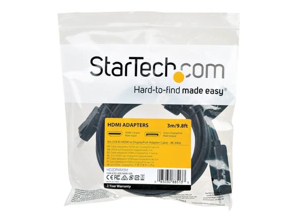 StarTech.com HD2DPMM3M, 3 m, HDMI Type A (Standard), DisplayPort, Hanstik, Suora, Suora