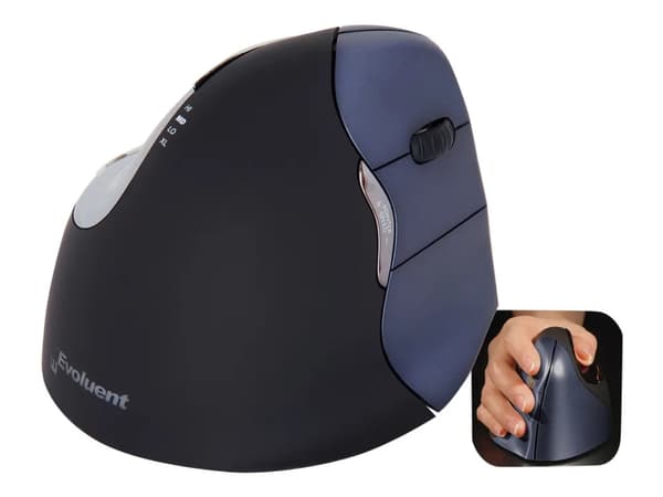 Evoluent VerticalMouse 4, Oikeakätinen, Optinen, Langaton RF, musta, Harmaa