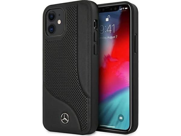 Mercedes perforert lærdeksel til iPhone 12 mini - Svart