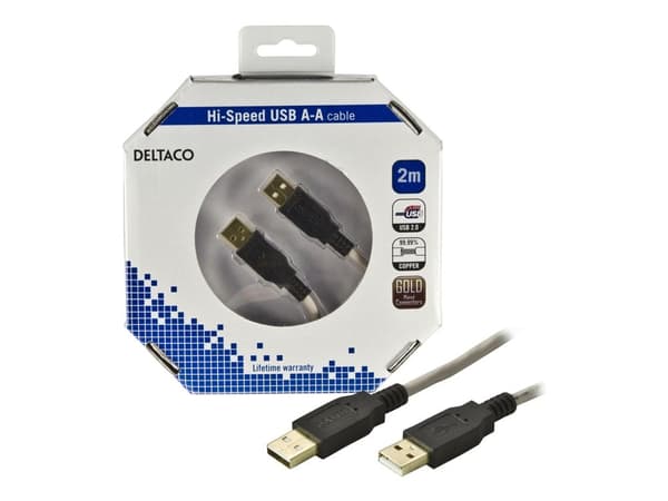 DELTACO - USB-kabel - USB (hann) til USB (hann) - USB 2.0 - 2 m - beige