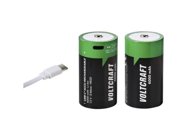 VOLTCRAFT laddbart D-batteri litium 6000 mAh 1,5 V 2 st
