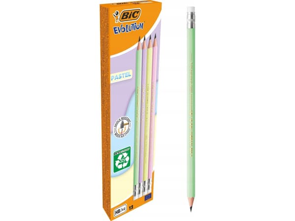 BIC Evolution, HB, Grön, Rosa, Lila, Gul, Hexagonal, 53 mm, 18 mm, 181 mm