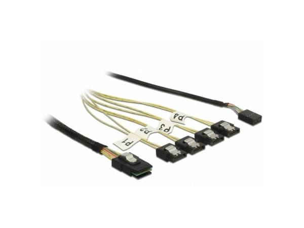 Delock - SAS intern kabel - SAS 6Gbit/s - Mini SAS (SFF-8087) til SATA, sidebånd - 1 m