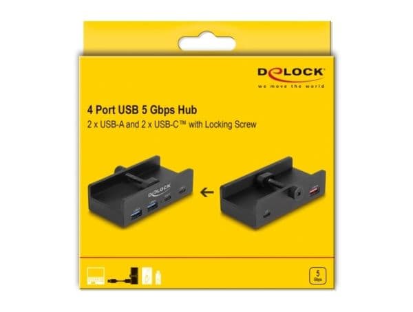 Delock - Hubb - 5 Gbps, external, with locking screw - 2 x USB-C + 2 x USB - skrivbordsmodell