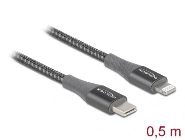 Delock - Lightning-kabel - USB-C hann til Lightning hann - 50 cm - grå