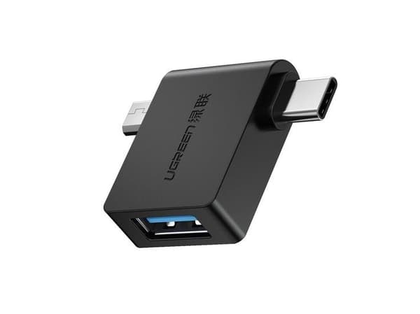 UGREEN 2-in-1 USB (A) 3.0 - USB-C ja micro-USB OTG -sovitin (musta)