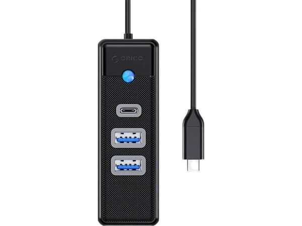 Adapterikeskus USB-C - 2x USB 3.0 + USB-C Orico, 5 Gbps, 0.15m (musta)